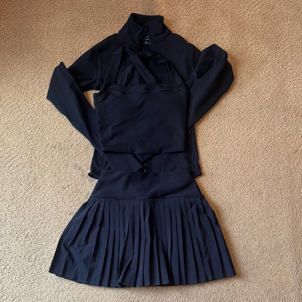 YPB Black SculptLUX Jacket, Bra Top Skirt Set